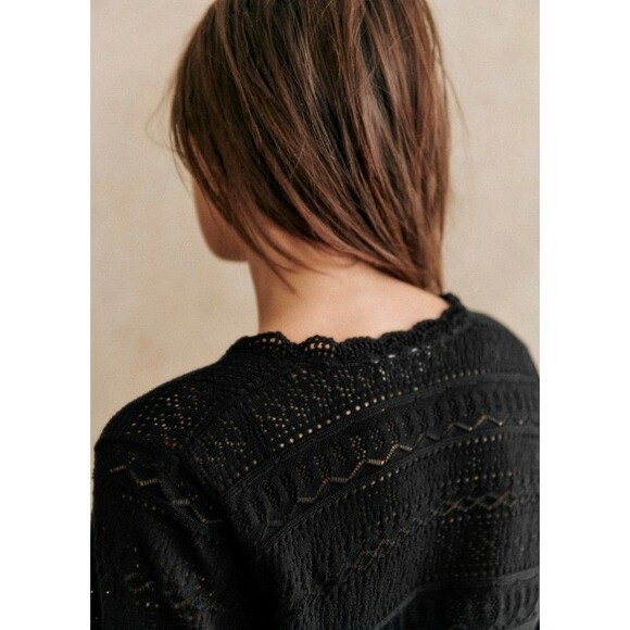 LA MAILLE SEZANE Keyla Black Cardigan Sz Sm Crochet Knit EUC 100% Organic Cotton - Picture 3 of 16